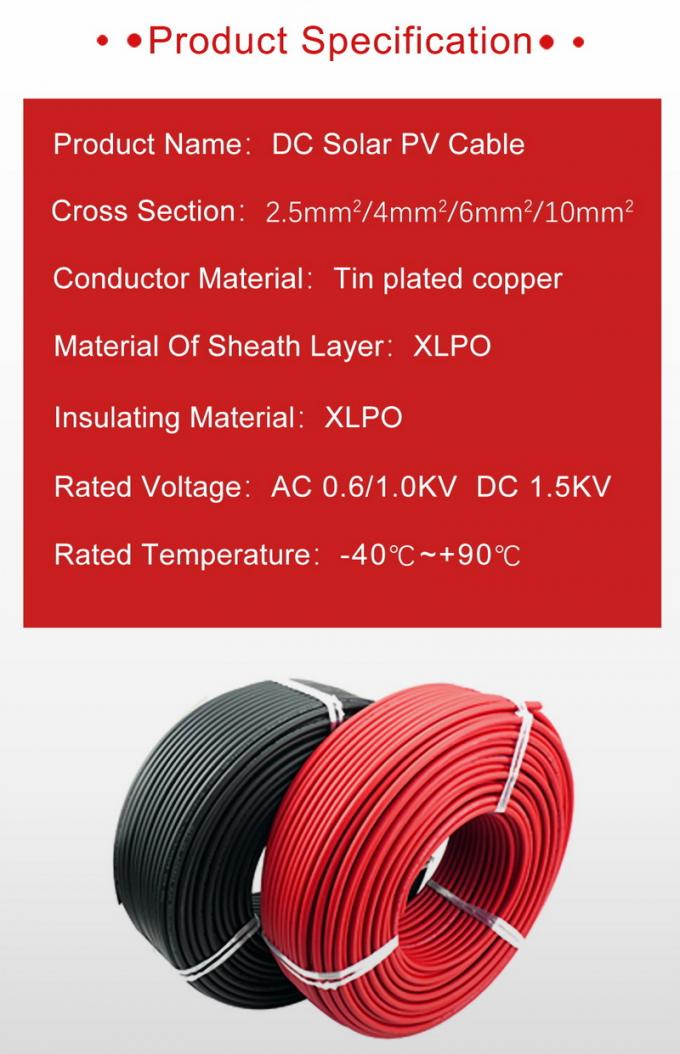6mm² Solar PV Cable with black and red insulation